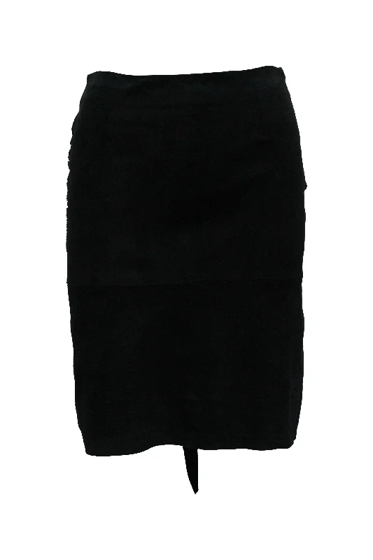 Ba & Sh Asymmetric Skirt in Black Goatskin Leather