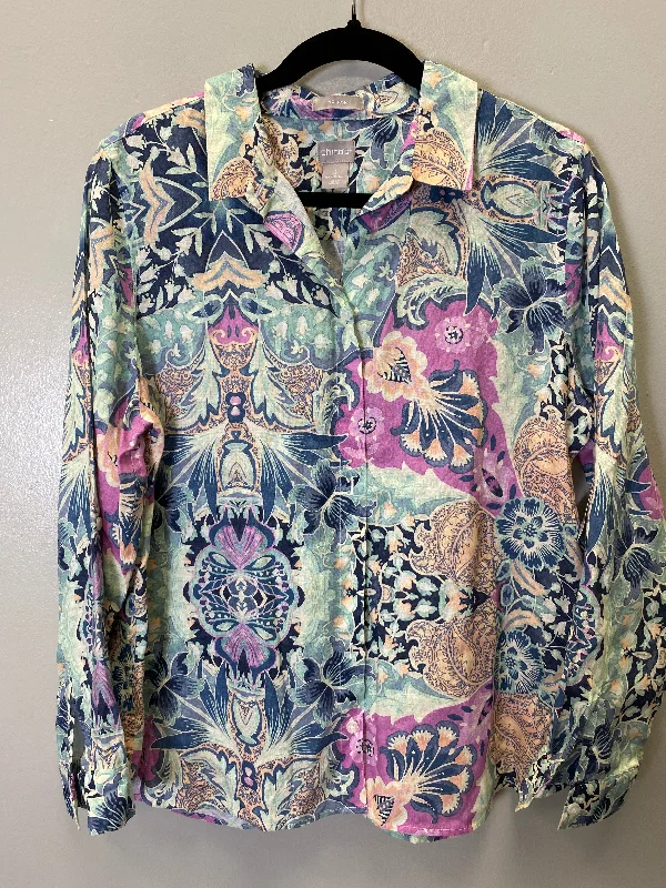 Blouse Long Sleeve By Chicos In Floral Print, Size: L