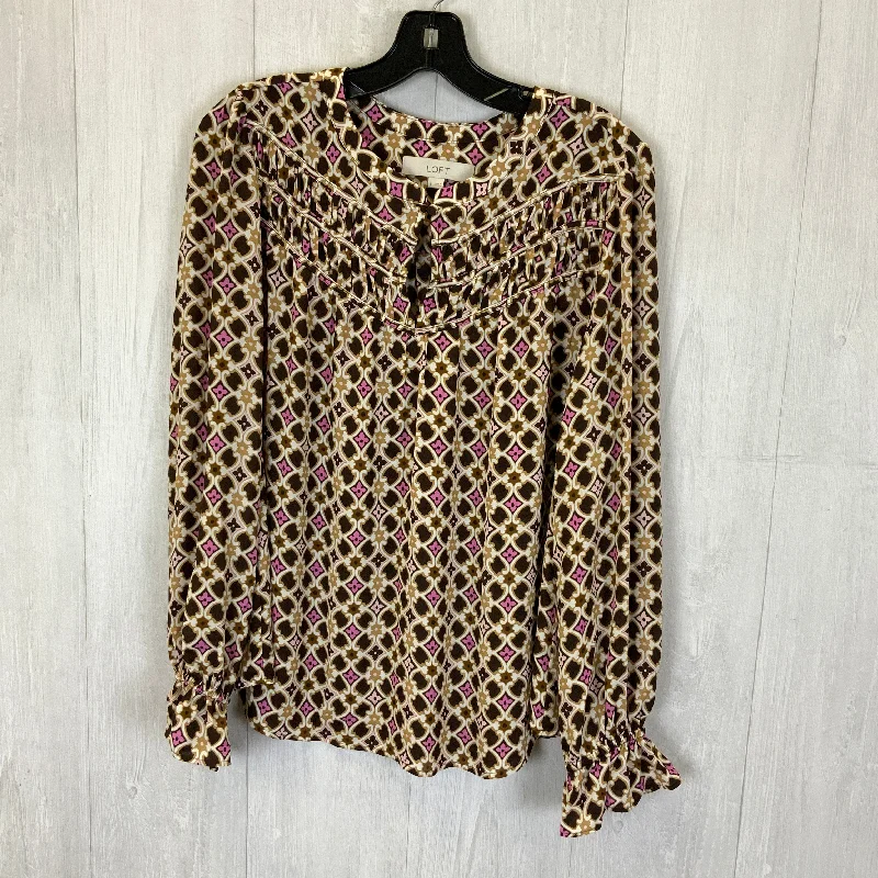 Blouse Long Sleeve By Loft In Brown & Pink, Size: L