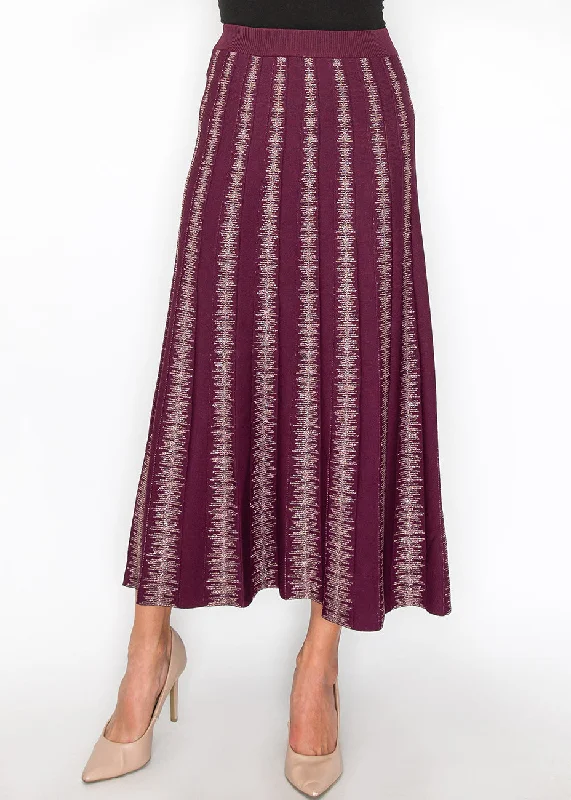 Burgundy Skirt with Metallic Stripe Details