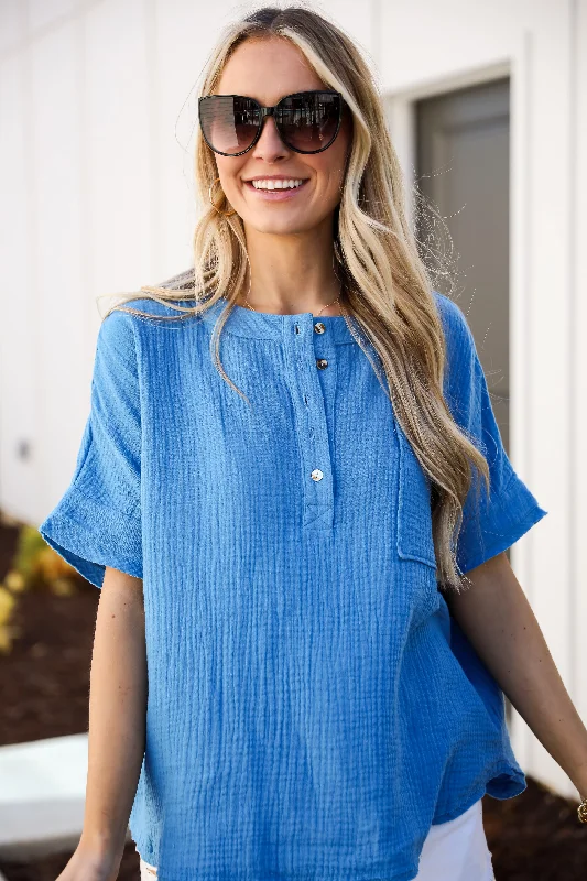 FINAL SALE - Effective Aura Blue Linen Blouse