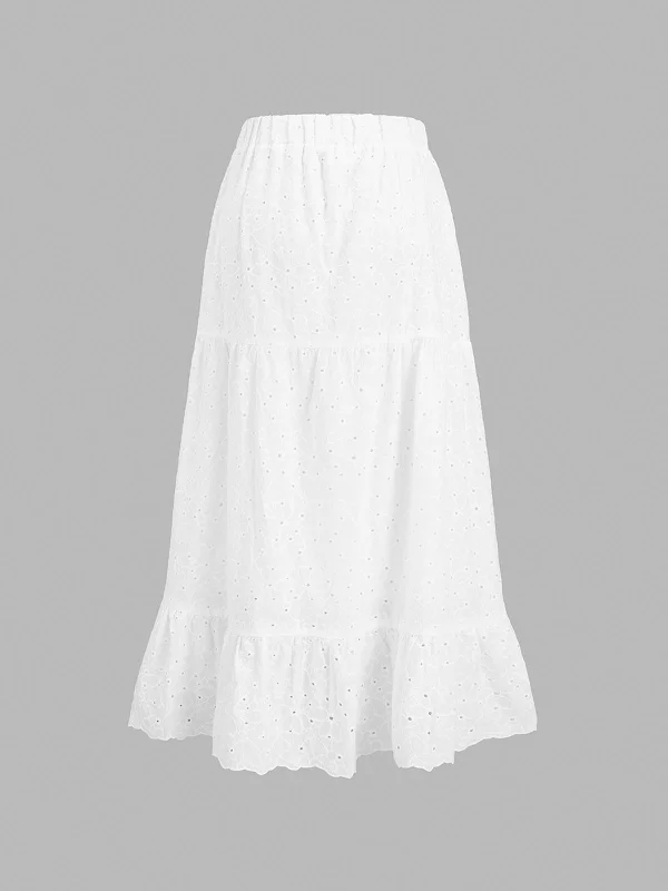 BerryBetty - Embroidered Floral Eyelet Maxi Skirt