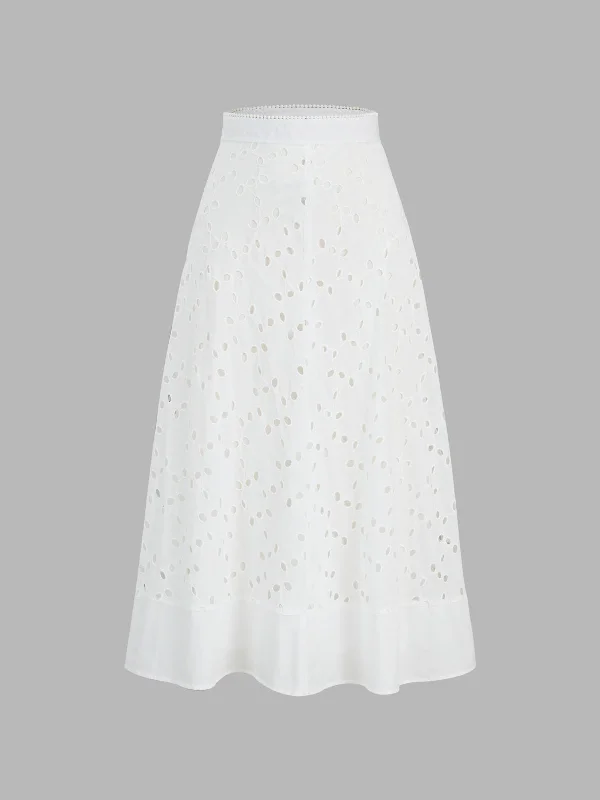 BerryBetty - Eyelet Cotton Zippered Mid Skirt