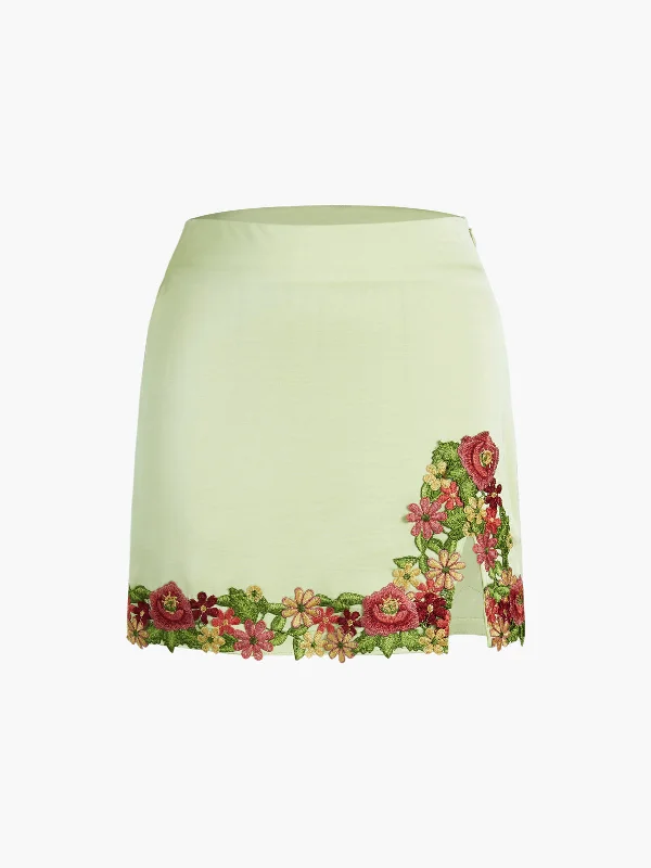 BerryBetty - Floral Satin Mini Skirt