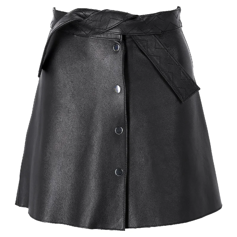 Maje Button Mini Skirt in Black Leather