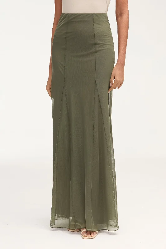 Milia Mesh Maxi Skirt - Smokey Olive