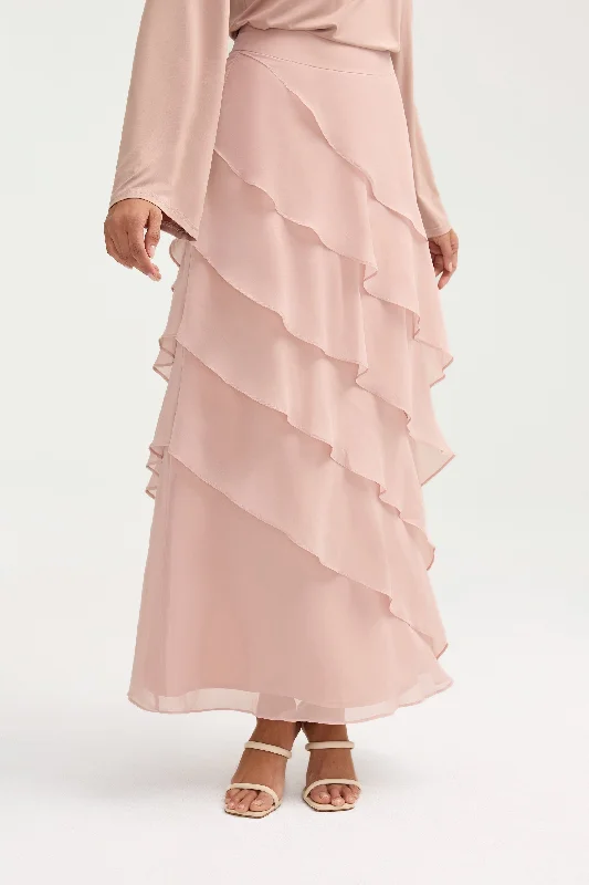 Tasnima Tiered Chiffon Maxi Skirt - Jasmine Pink