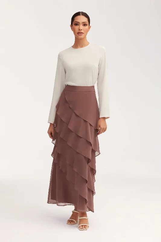 Tasnima Tiered Chiffon Maxi Skirt - Deep Taupe