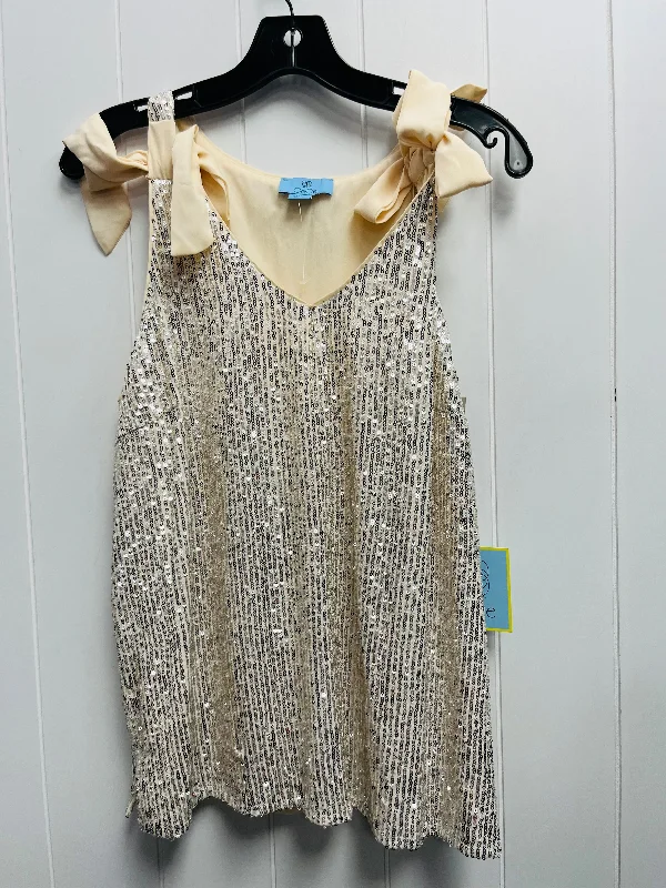 Top Sleeveless By C And C In Silver & Tan, Size: M