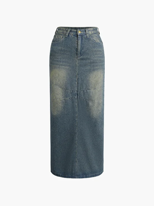 BerryBetty - Vintage Back Slit Long Jean Skirt