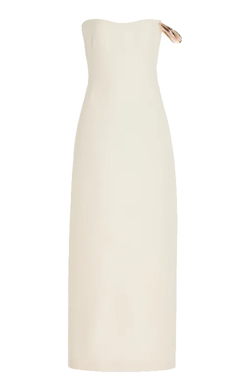 Anica Maxi Dress in Ivory Wool Silk Cady