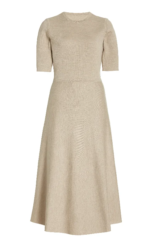 Seymore Knit Midi Dress in Oatmeal Merino Wool Cashmere