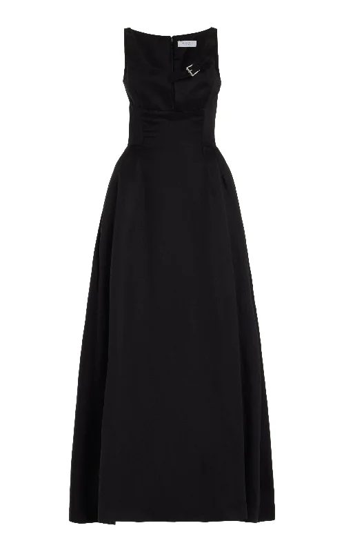 Sven Maxi Dress in Black Silk Linen Satin