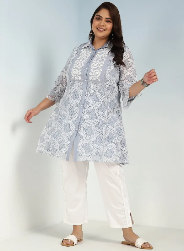 Spa Blue Lace Collared Tunic for Women