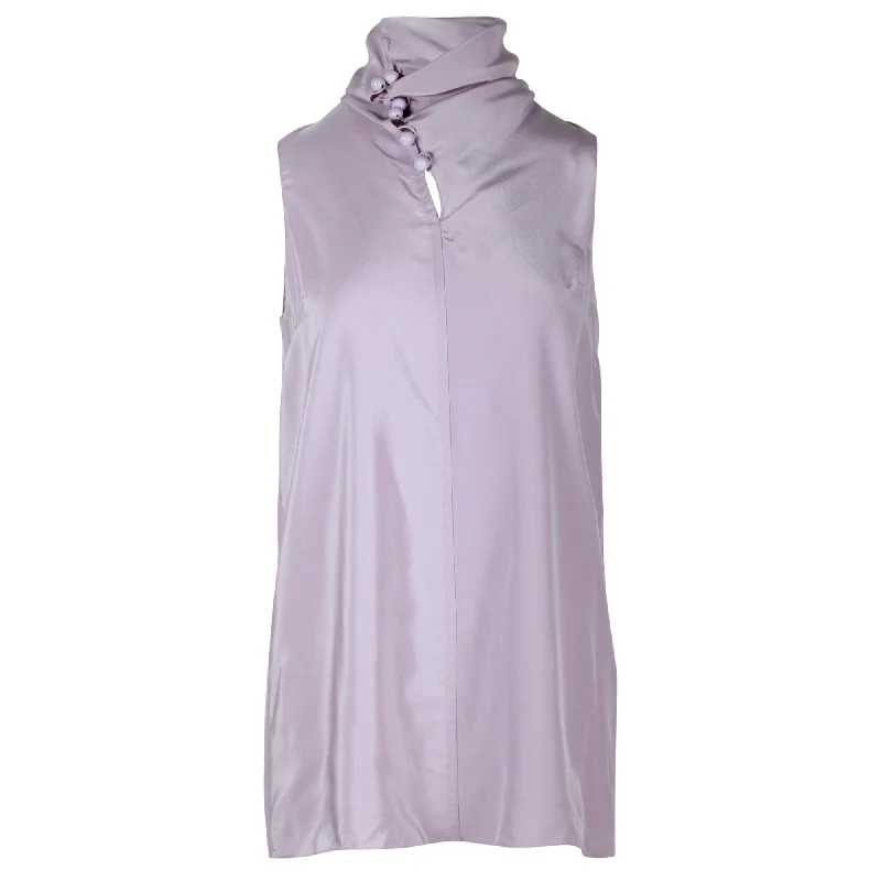 Hermes Sleeveless Turtleneck Blouse in Lilac Silk