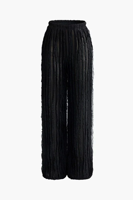 Wave Pattern Ruffle Wide Leg Pants