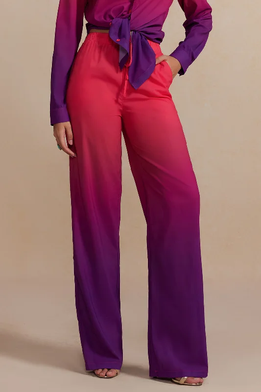 Ombre Print Tie-Up Wide Leg Trousers