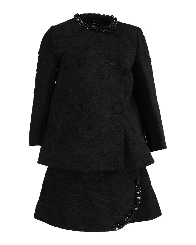 Simone Rocha Embellished Coat and Skirt Set in Black Acrylic