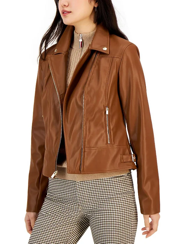 Womens Faux Leather Cold Weather Motorcycle Jacket