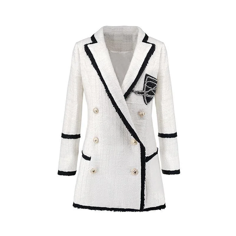 White Tweed Blazer Women - Formal-Business - Plain-Solid