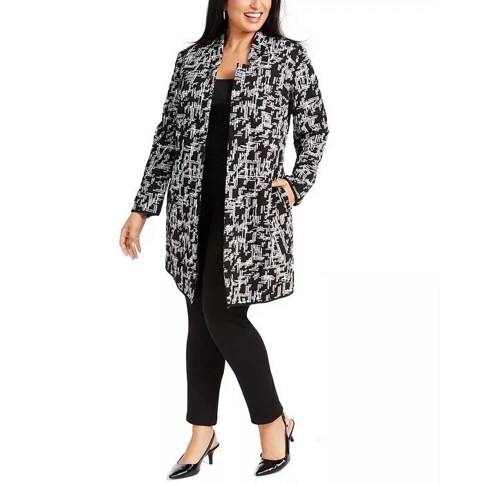 Alfani Women's Plus Size Jacquard Open-Front Jacket Black Size 1X