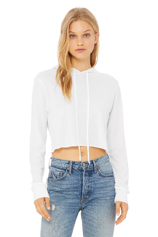 Bella + Canvas Womens Crop Long Sleeve Hooded Sweatshirt Hoodie - Solid White