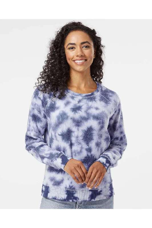 Boxercraft Womens Fleece Out Crewneck Sweatshirt - Navy Blue Tie-Dye