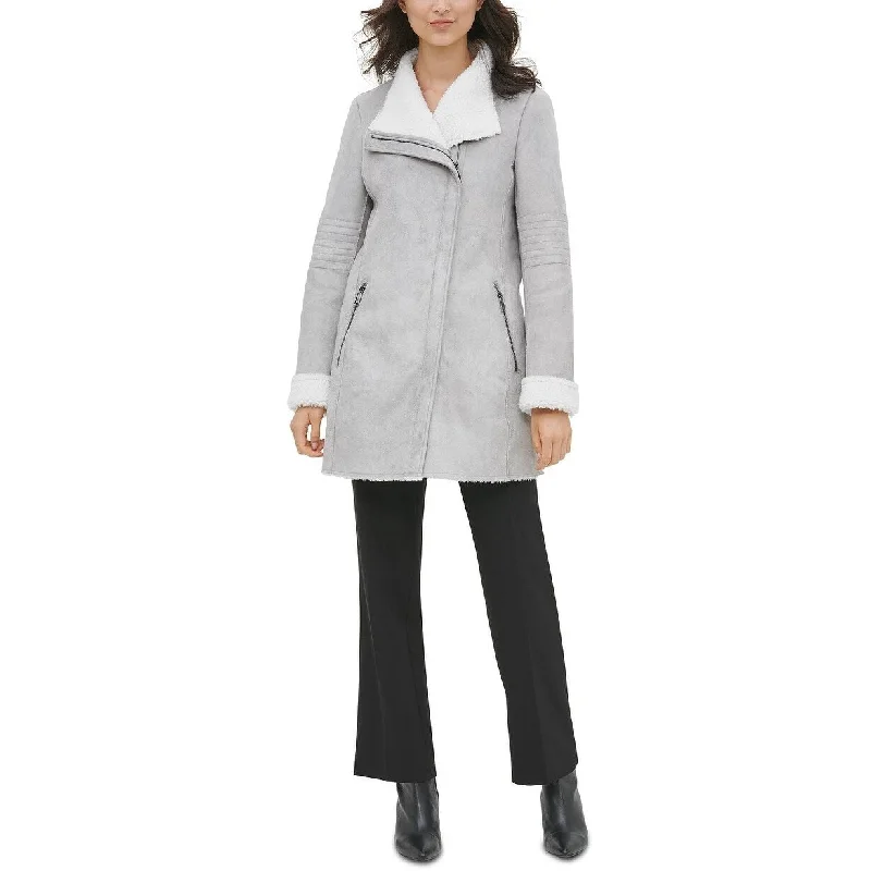 Calvin Klein Women's Faux-Shearling Coat Silver Size Medium