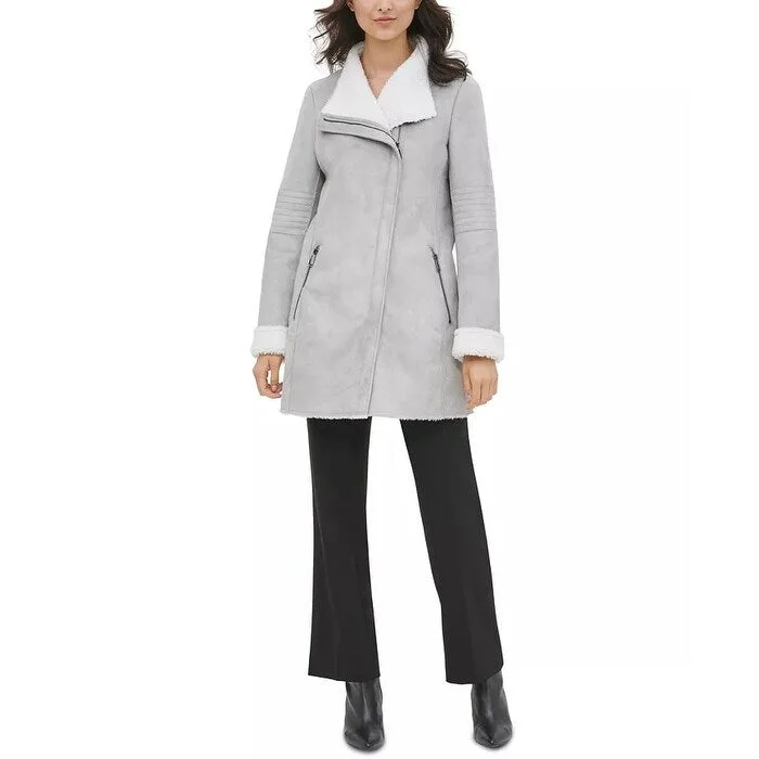 Calvin Klein Women's Faux-Shearling Coat Silver Size X-Large - XL