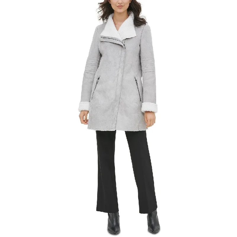 Calvin Klein Women's Faux-Shearling Coat Silver Size X-Small - XS