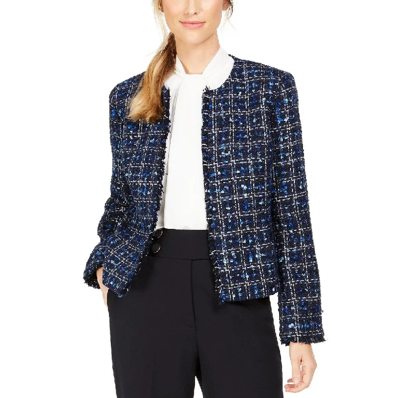 Calvin Klein Women's Petite Tweed Open-Front Jacket Blue Size 14 P - 14 P