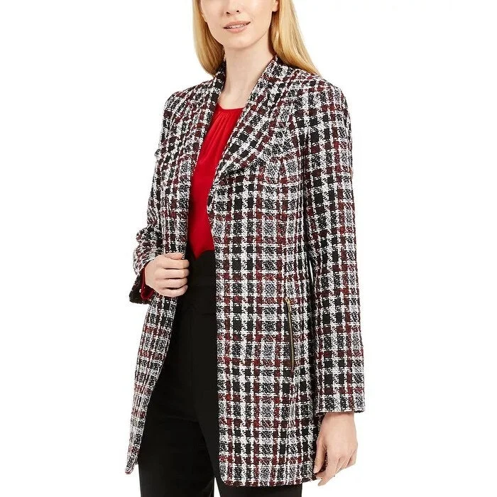 Calvin Klein Women's Tweed Plaid Topper Jacket Red Size 12