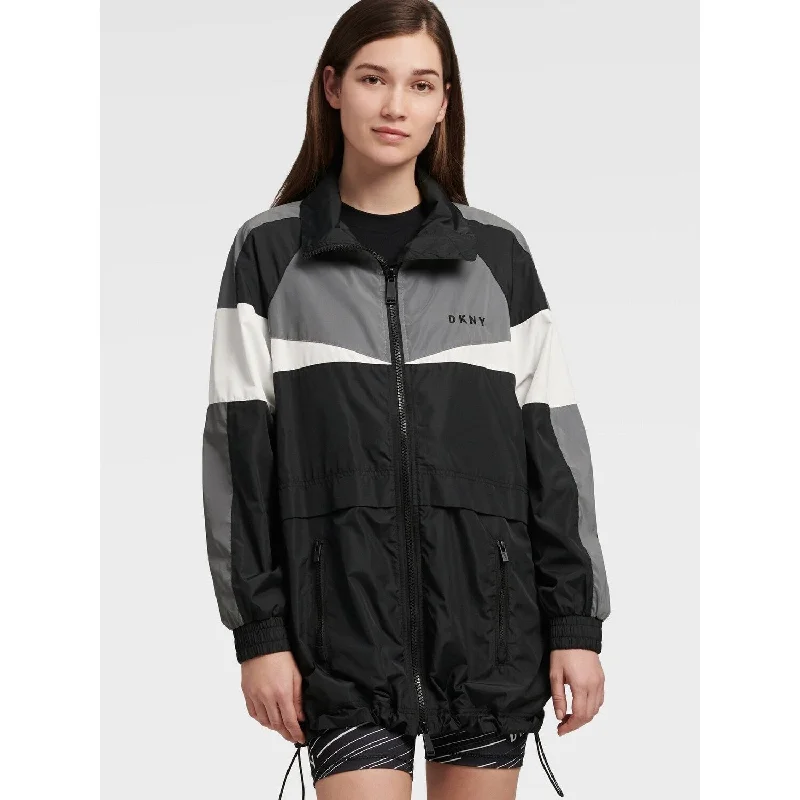 DKNY Women's Sport Colorblocked Reflective Windbreaker Black Size Large