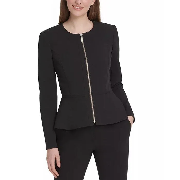 DKNY Women's Zippered Peplum-Hem Jacket Black Size 18