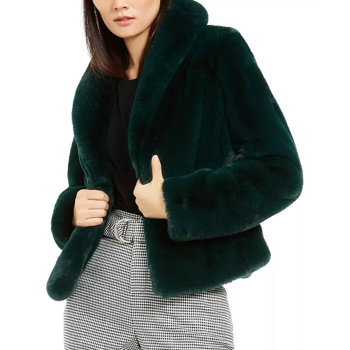 INC International Concepts Women's Faux-Fur Coat Green Size X-Small - XS