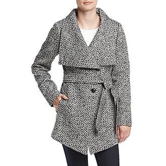 Jessica Simpson Asymmetrical Button-Front Wrap Tweed Extra Large - Black - XL