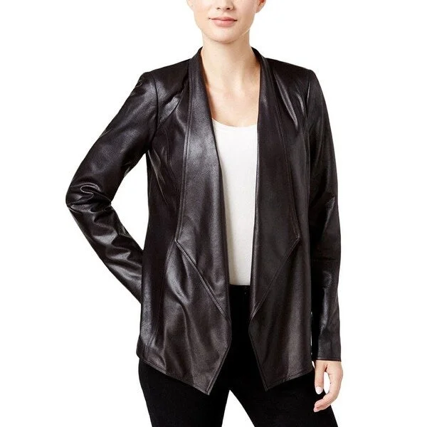 JM Collection Women's Faux-Leather Jacket Black Size Small