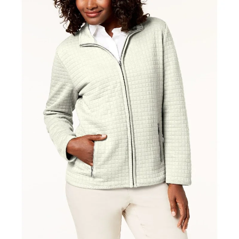 Karen Scott Women's Sport Quilted Fleece Zip Jacket White Size Extra Large - X-Large