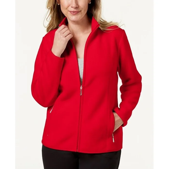 Karen Scott Women's Sport Zip-Up Zeroproof Fleece Jacket Bright Red Size X-Large