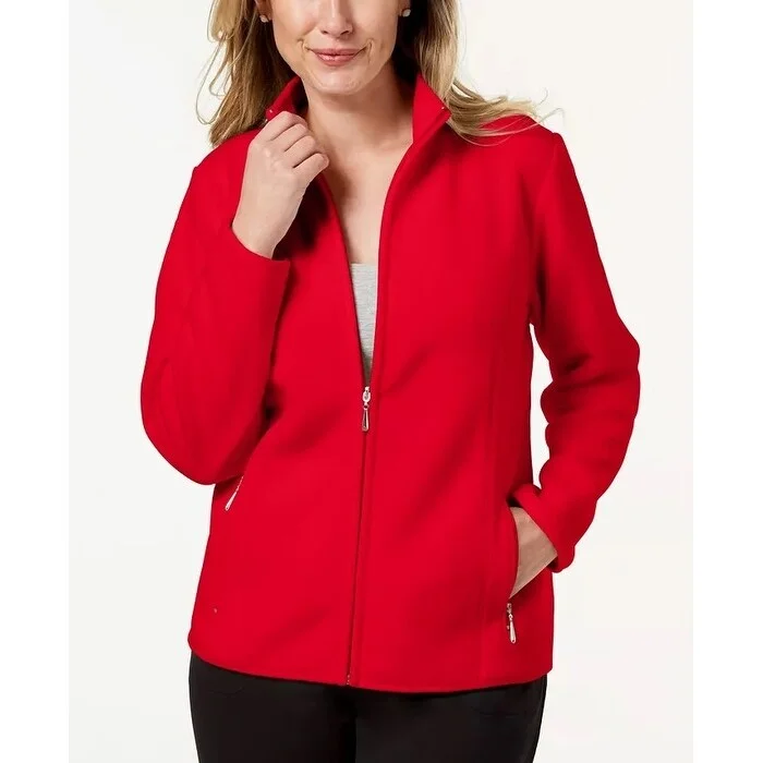 Karen Scott Women's Sport Zip Up Zeroproof Fleece Jacket Red Size Large