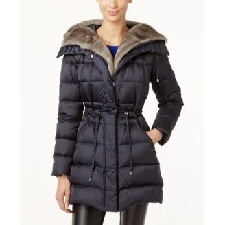 Laundry by Shelli Segal Faux-Fur-Trimmed Quilted Puffer Slate Large - L