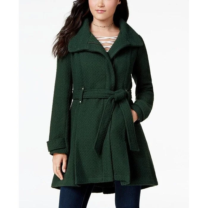 Madden Girl Juniors' Asymmetrical Belted Wrap Coat Green Size Large