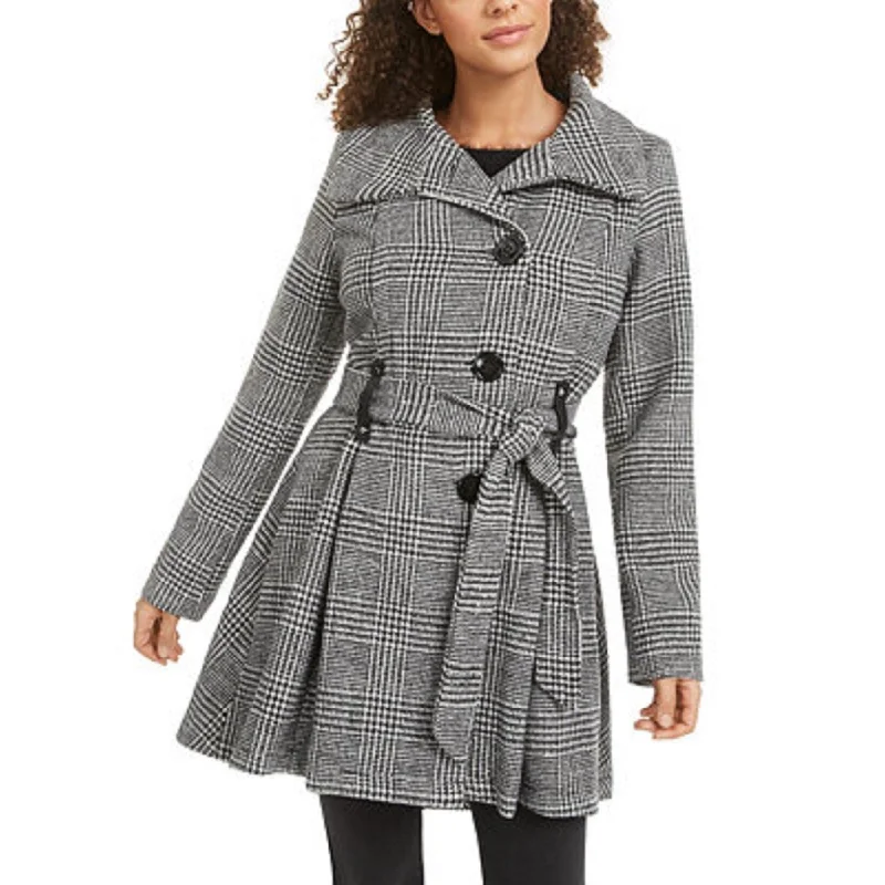 Madden Girl Juniors' Belted Skirted Coat Dark Gray Size Large