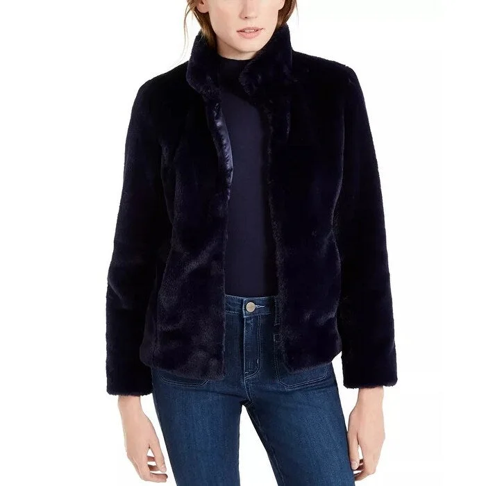 Maison Jules Women's Faux-Fur Jacket Navy Size Small