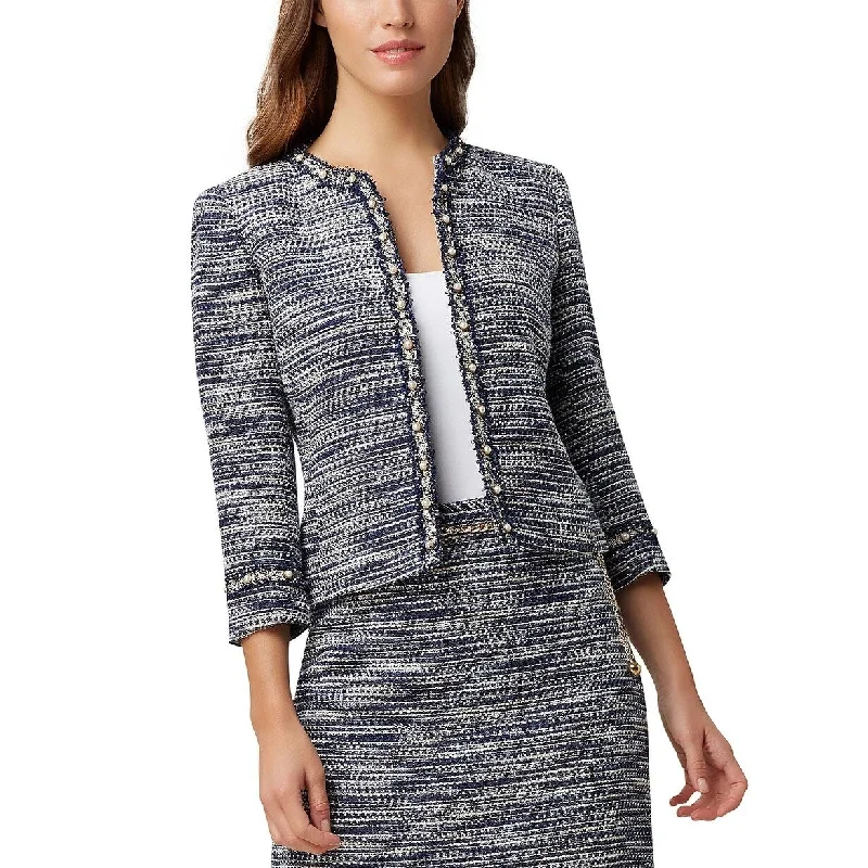 Tahari ASL Women's Faux-Pearl Trim Boucle Jacket Bright Blue Size 4