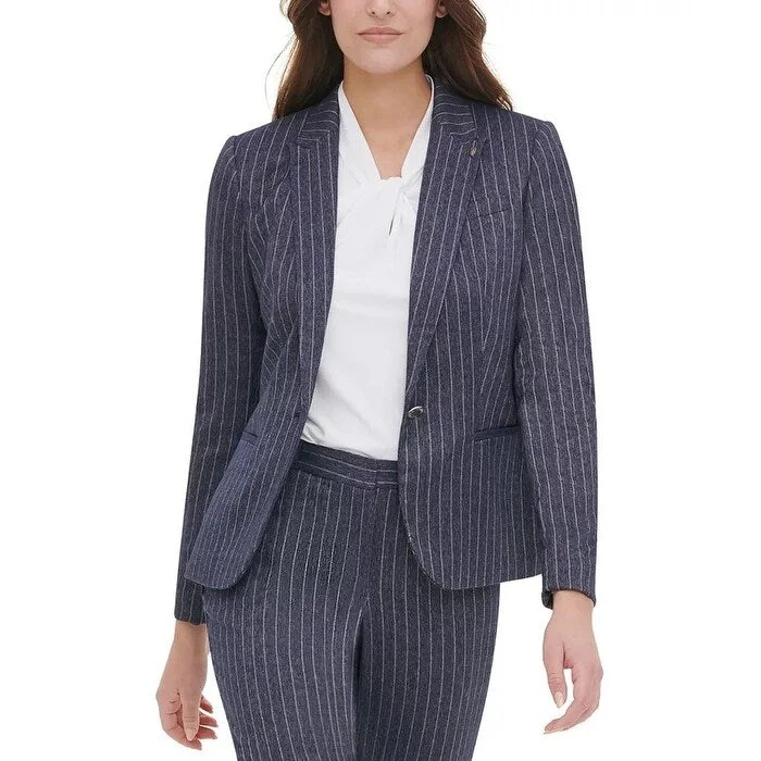 Tommy Hilfiger Women's Pinstripe Peak-Lapel Blazer Navy Size 16