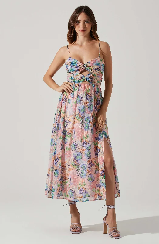 Emine Floral Bust Cutout Midi Dress