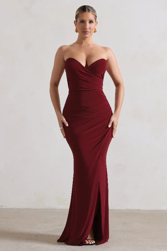 Saphira | Berry Strapless Wrap Maxi Dress