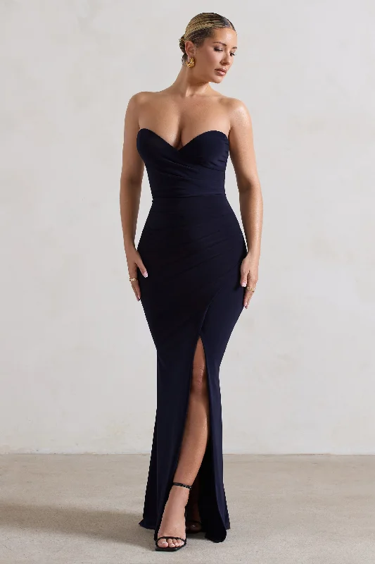 Saphira | Navy Strapless Wrap Maxi Dress