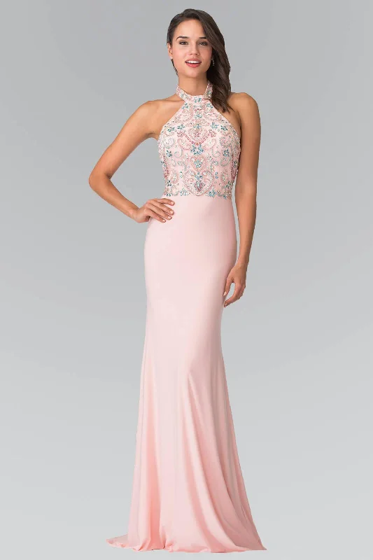 Prom Long Beaded Halter Neck Evening Formal Dress